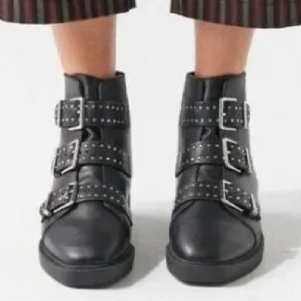 Urban Outfitters Zoe Triple Strap Studded Buckle Boots